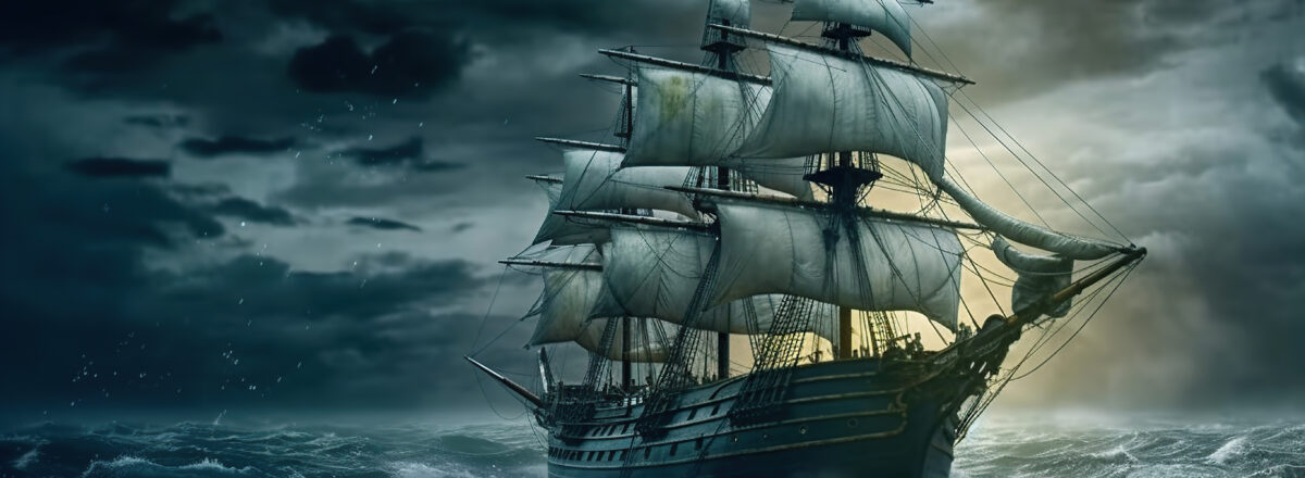 Vieux navire sur une mer tempétueuse | Image (générée par l'IA) de ojosujono96